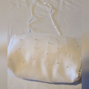 Elegant White Satin Beaded Bridal Clutch